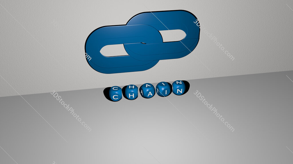 chain 3D icon on the wall and text of cubic alphabets on the floor