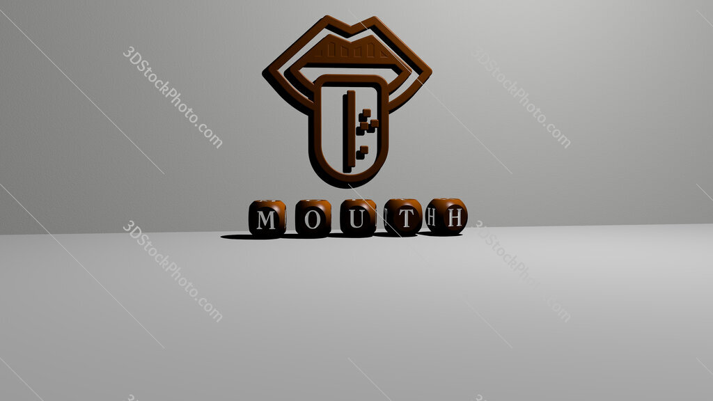 mouth 3D icon on the wall and text of cubic alphabets on the floor