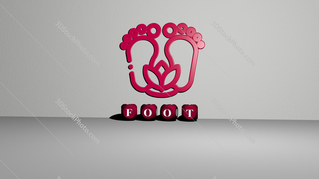 foot 3D icon on the wall and text of cubic alphabets on the floor