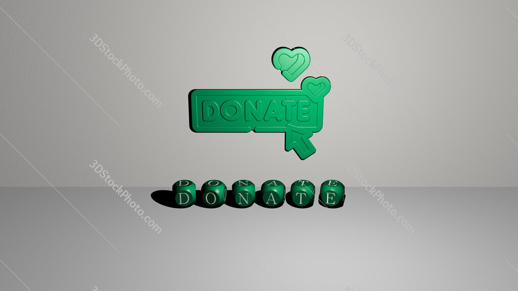 donate 3D icon on the wall and text of cubic alphabets on the floor