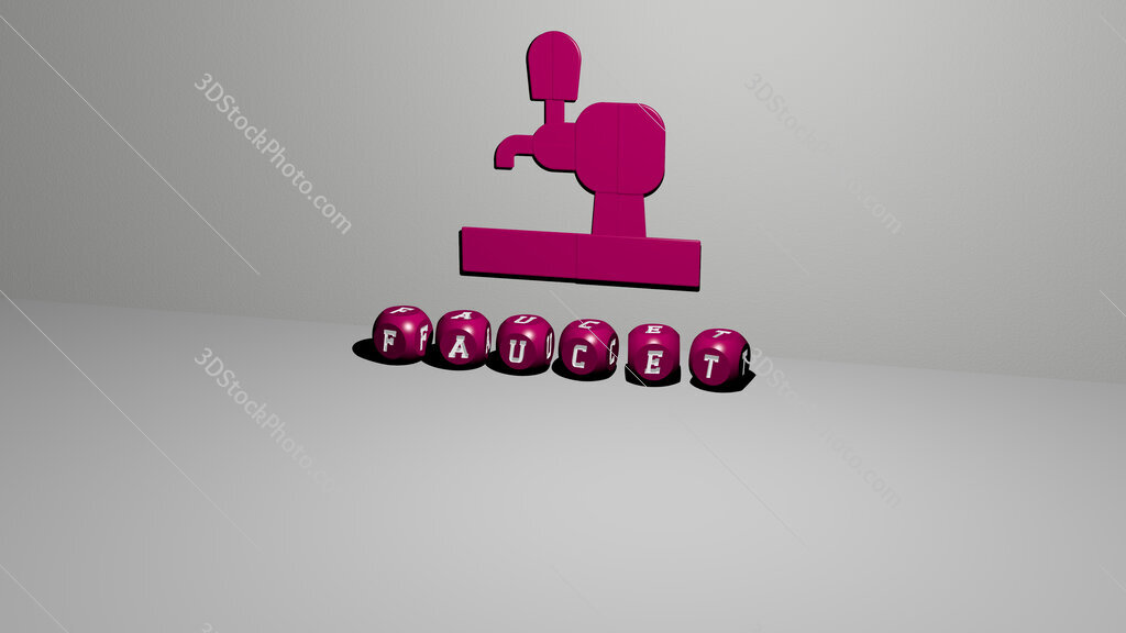 faucet 3D icon on the wall and text of cubic alphabets on the floor