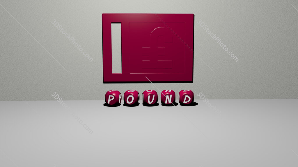 pound 3D icon on the wall and text of cubic alphabets on the floor