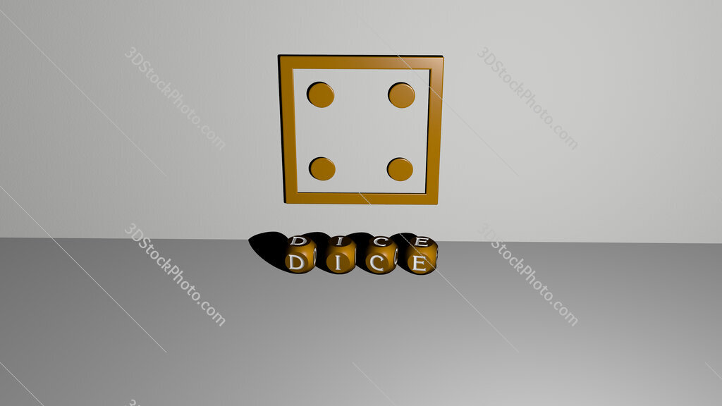 dice 3D icon on the wall and text of cubic alphabets on the floor