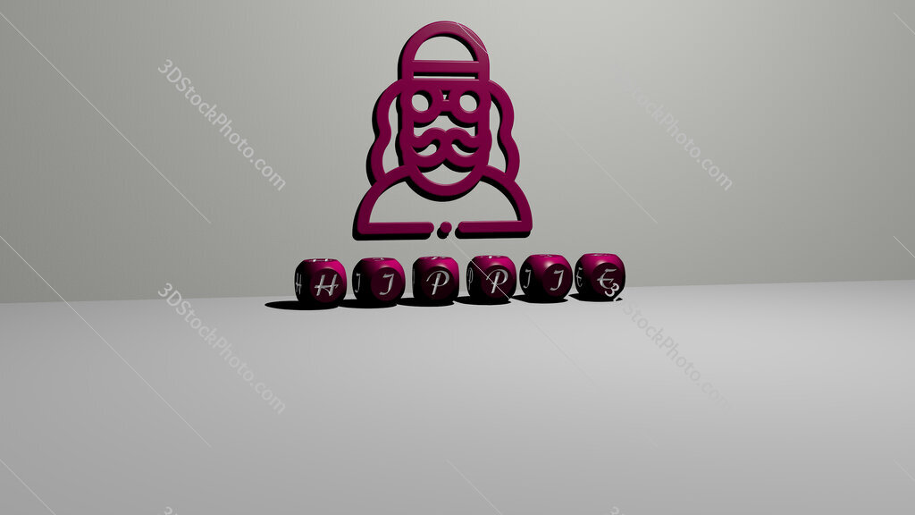 hippie 3D icon on the wall and text of cubic alphabets on the floor