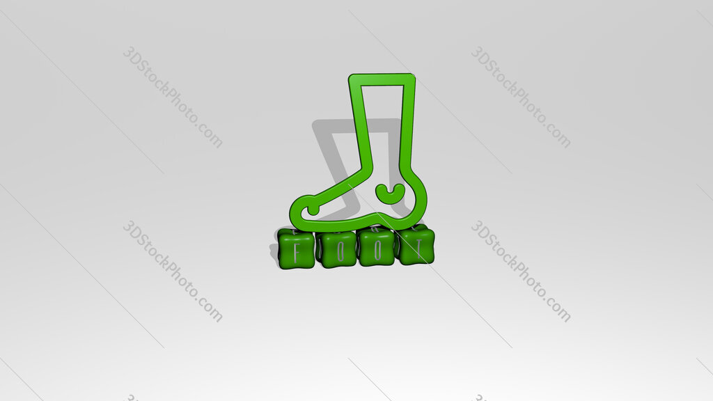 foot 3D icon object on text of cubic letters