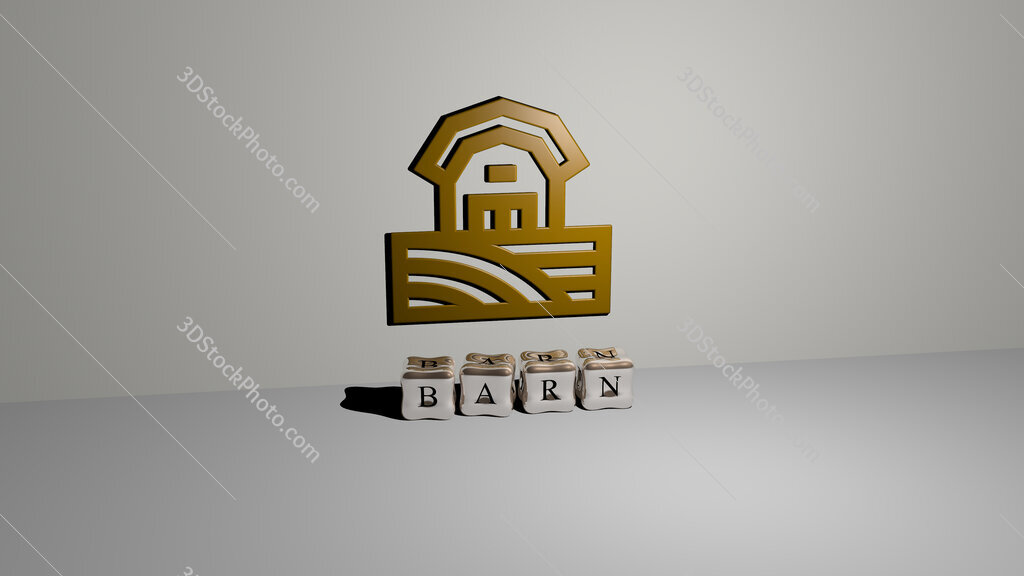barn 3D icon on the wall and cubic letters on the floor