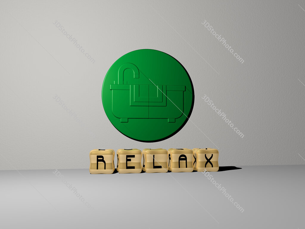 relax 3D icon on the wall and cubic letters on the floor