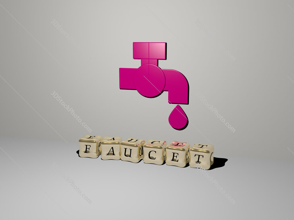 faucet 3D icon on the wall and cubic letters on the floor