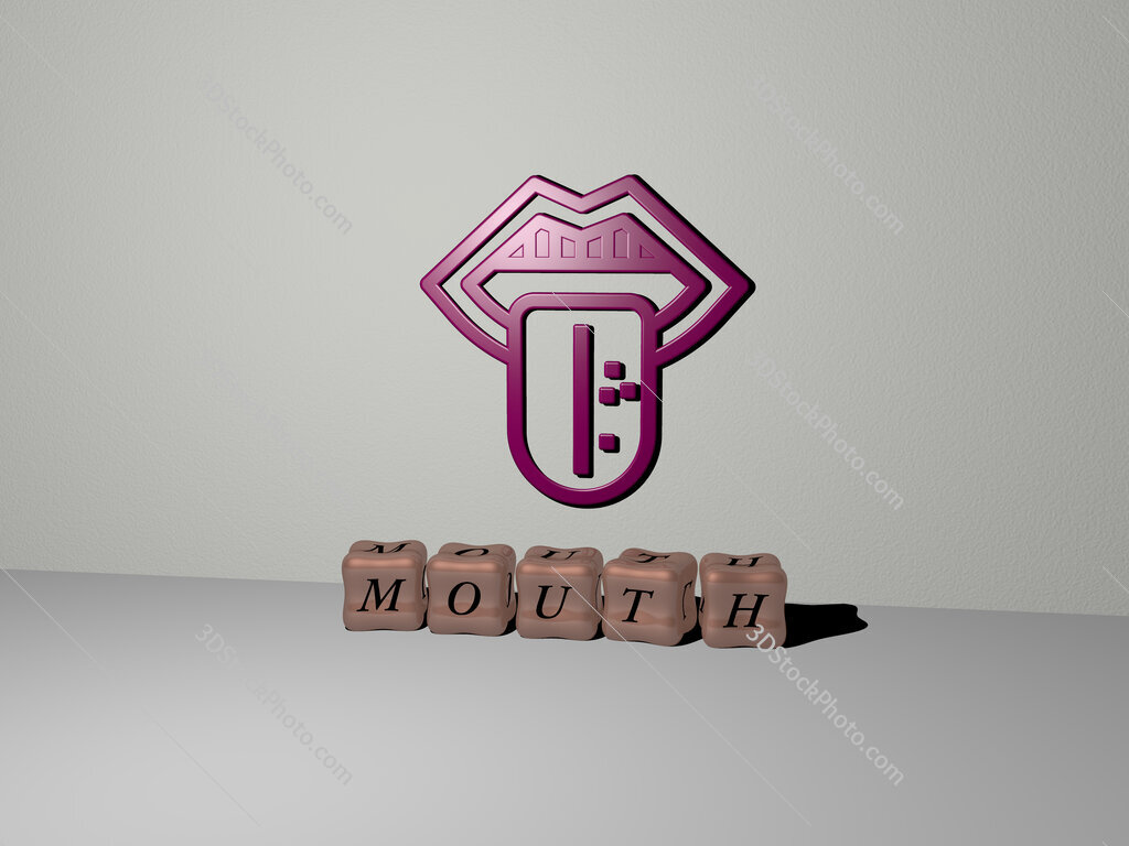 mouth 3D icon on the wall and cubic letters on the floor
