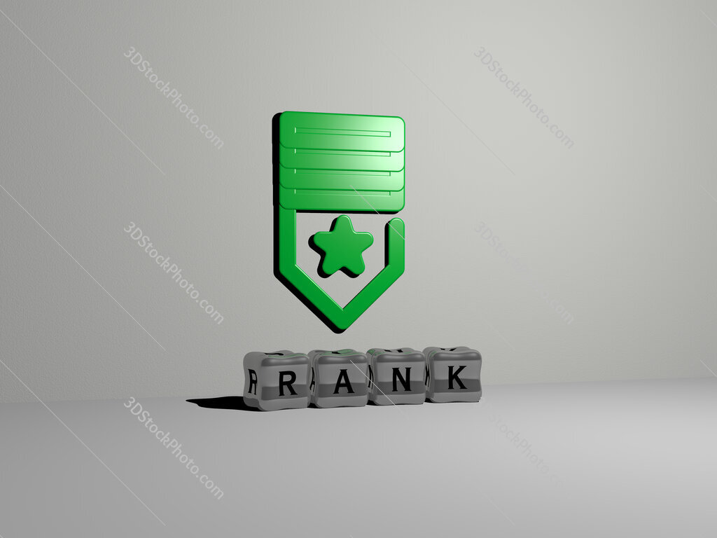rank 3D icon on the wall and cubic letters on the floor