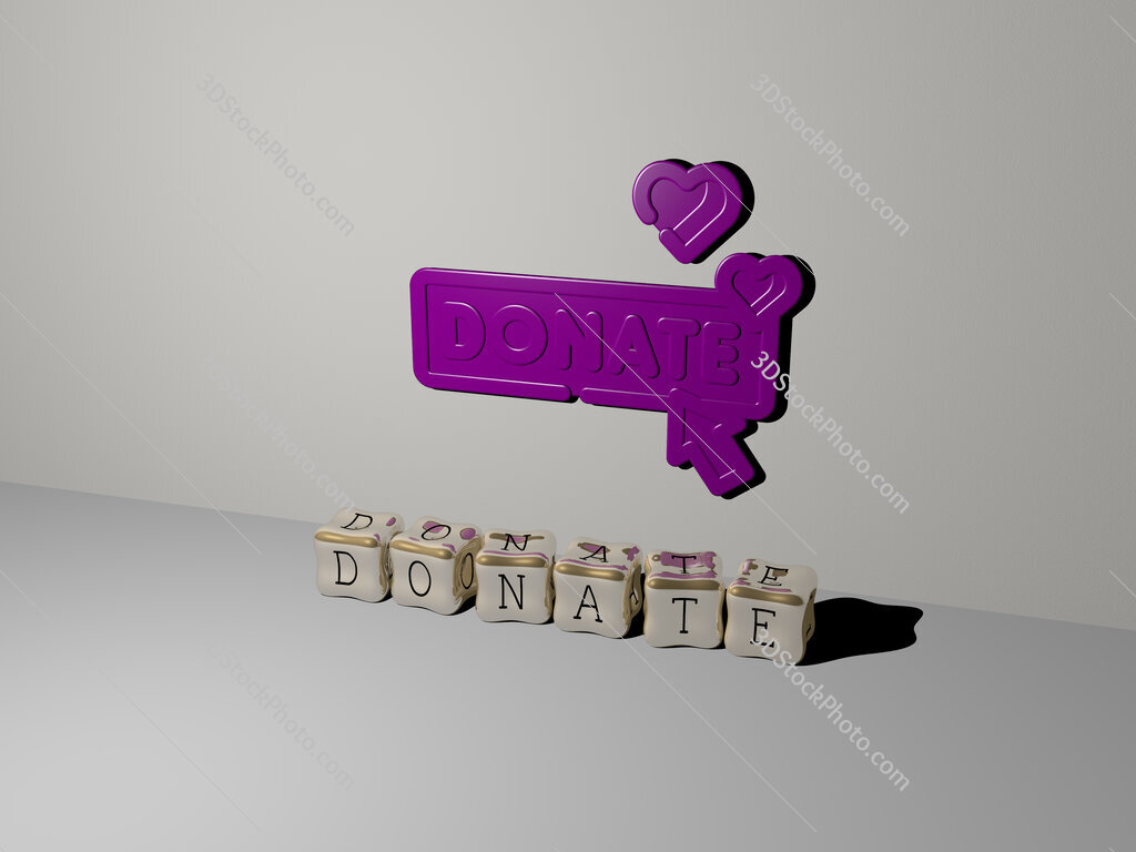 donate 3D icon on the wall and cubic letters on the floor
