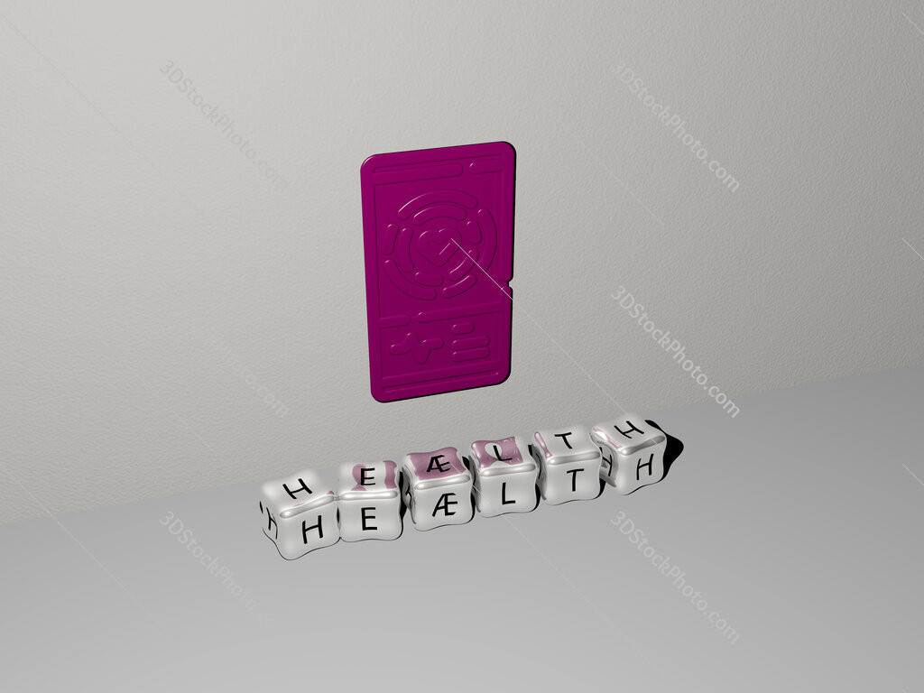 health 3D icon on the wall and cubic letters on the floor