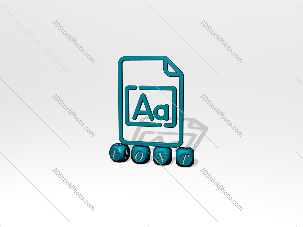 font 3D icon over cubic letters