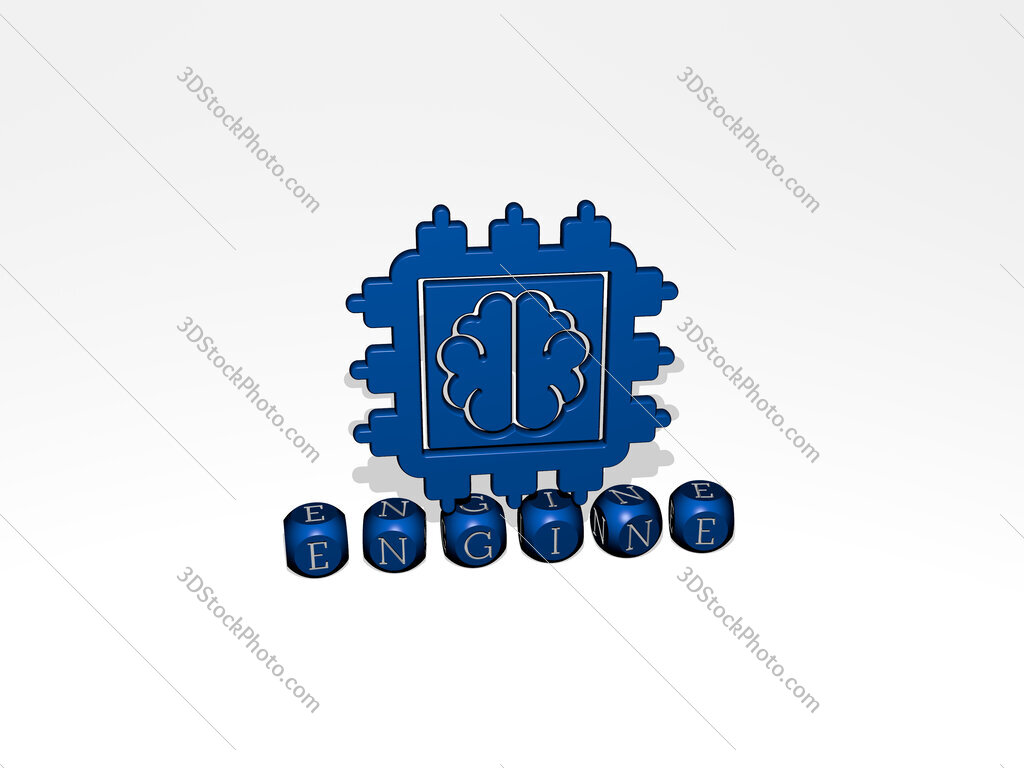 engine 3D icon over cubic letters