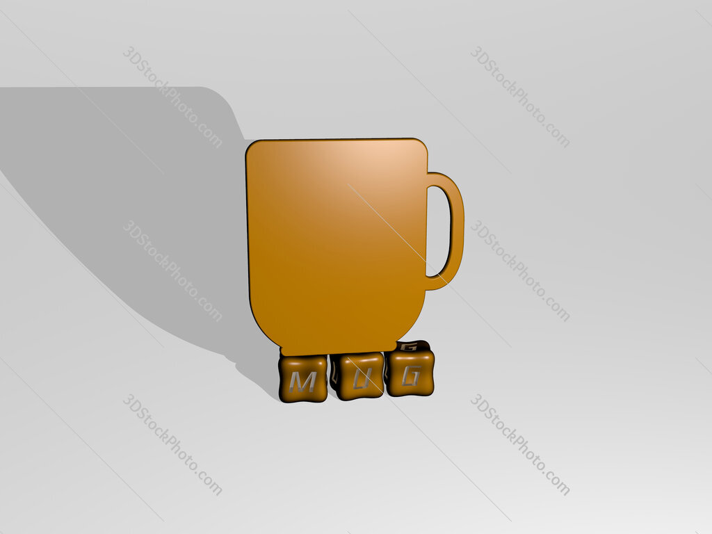mug 3D icon object on text of cubic letters