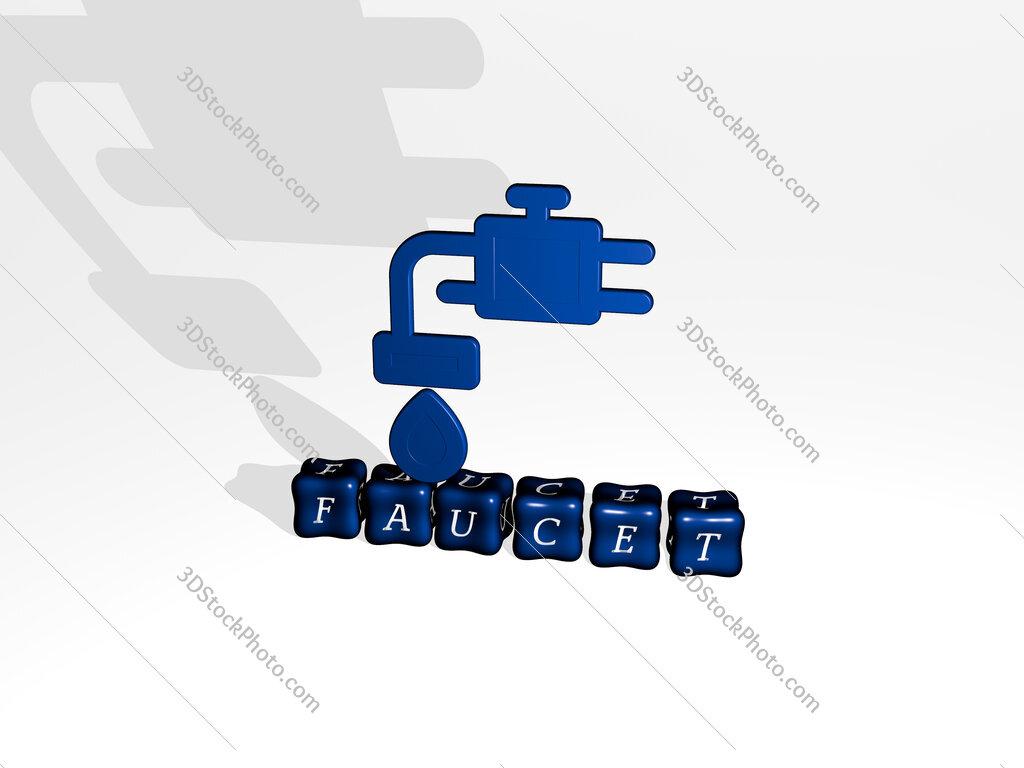 faucet 3D icon object on text of cubic letters