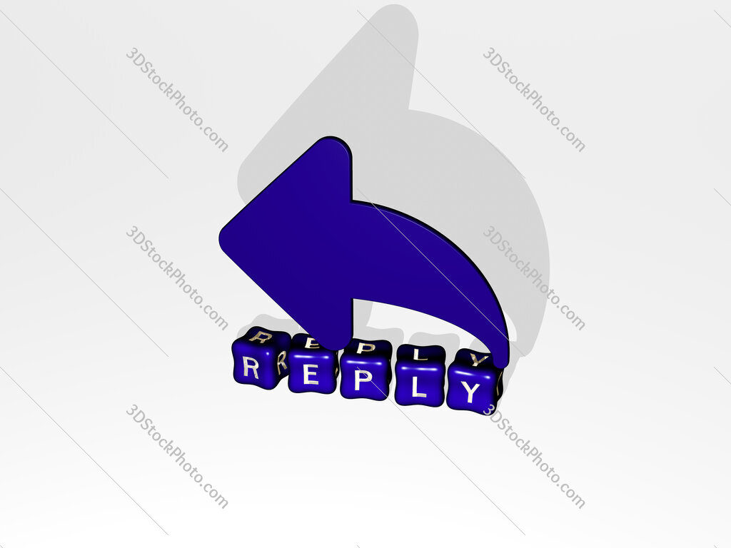 reply 3D icon object on text of cubic letters