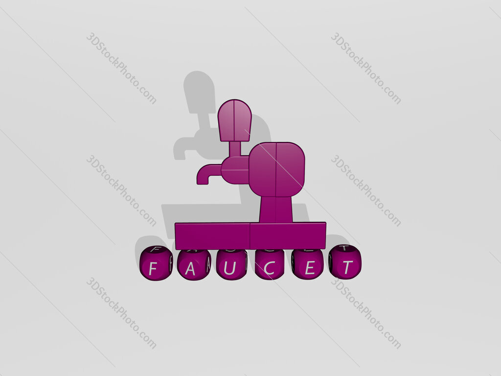 faucet 3D icon over cubic letters