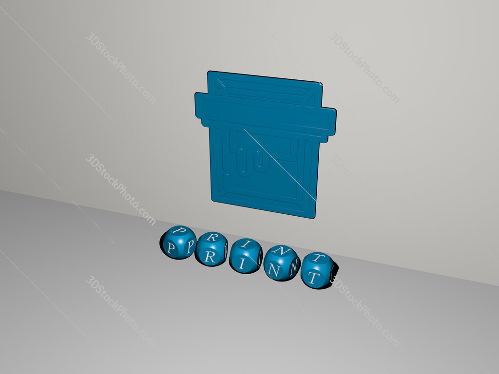 print 3D icon on the wall and text of cubic alphabets on the floor