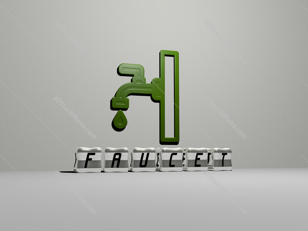 faucet 3D icon on the wall and cubic letters on the floor