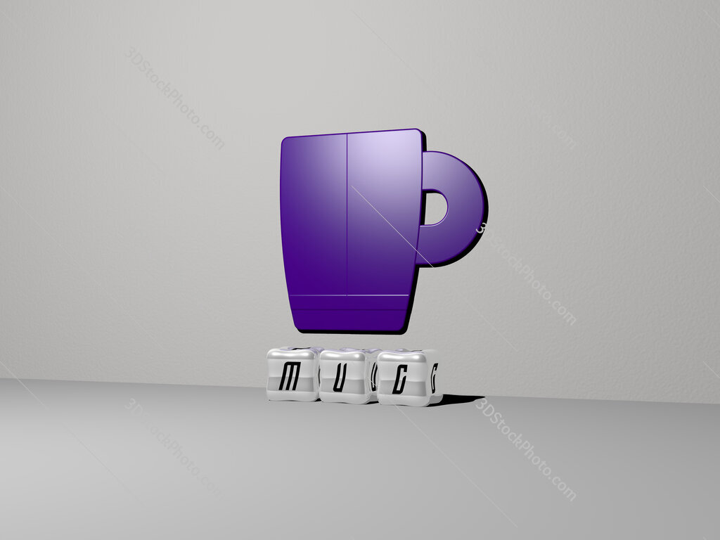 mug 3D icon on the wall and cubic letters on the floor