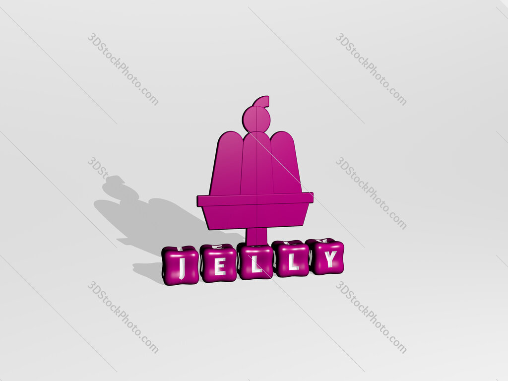 jelly 3D icon object on text of cubic letters