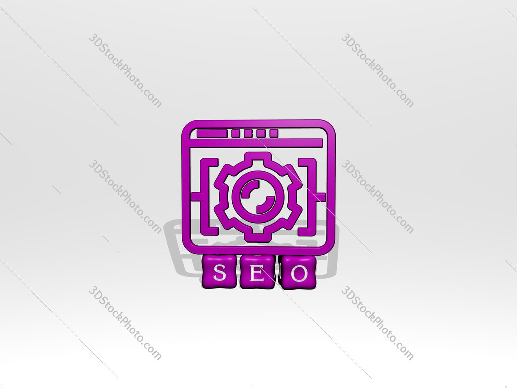 seo 3D icon object on text of cubic letters