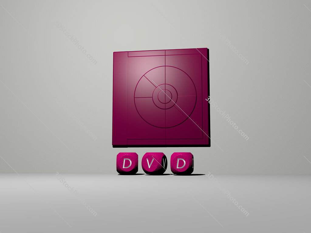 dvd 3D icon on the wall and text of cubic alphabets on the floor
