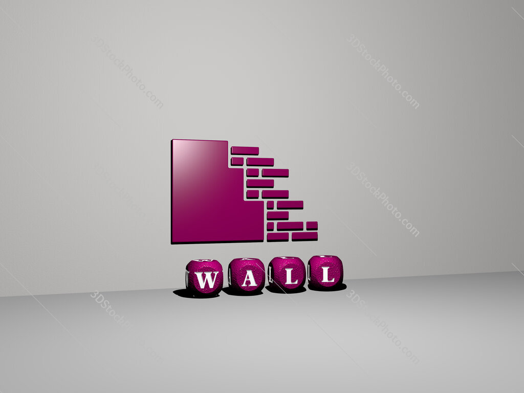 wall 3D icon on the wall and text of cubic alphabets on the floor