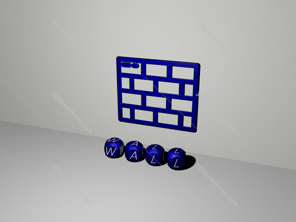 wall 3D icon on the wall and text of cubic alphabets on the floor