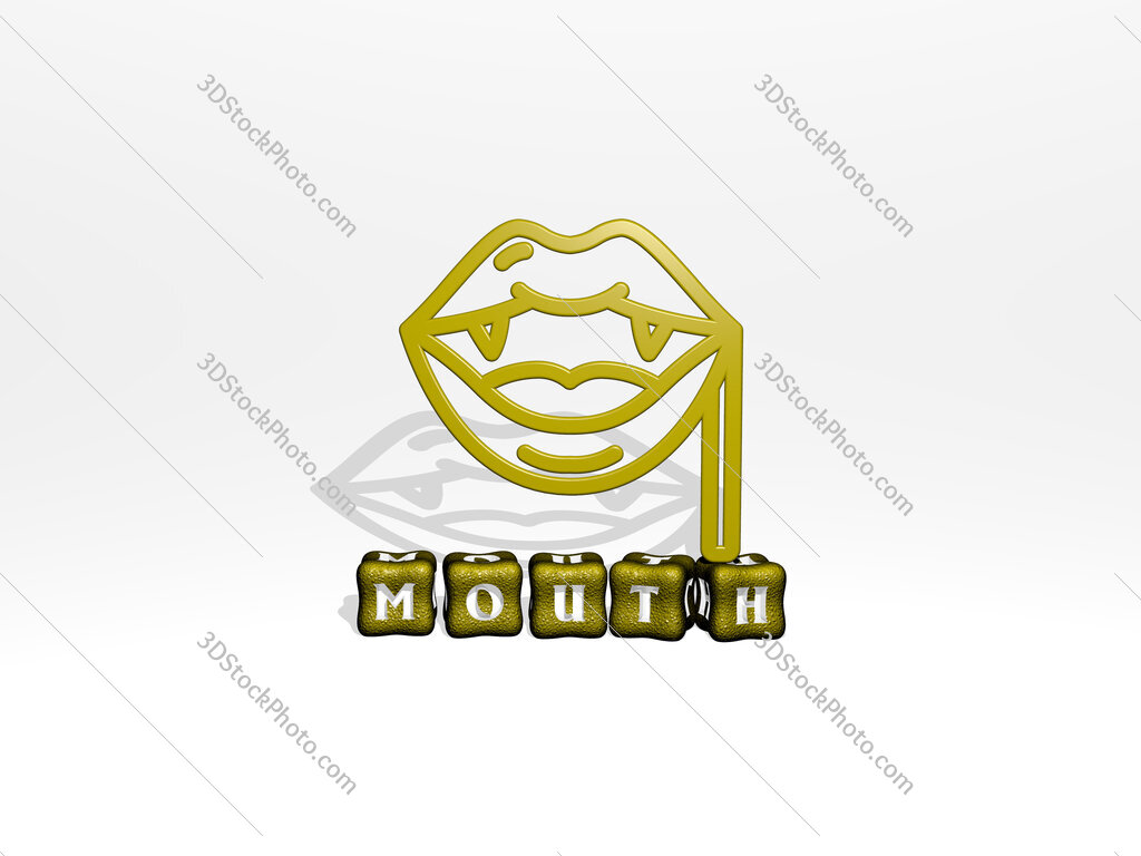 mouth 3D icon on cubic text