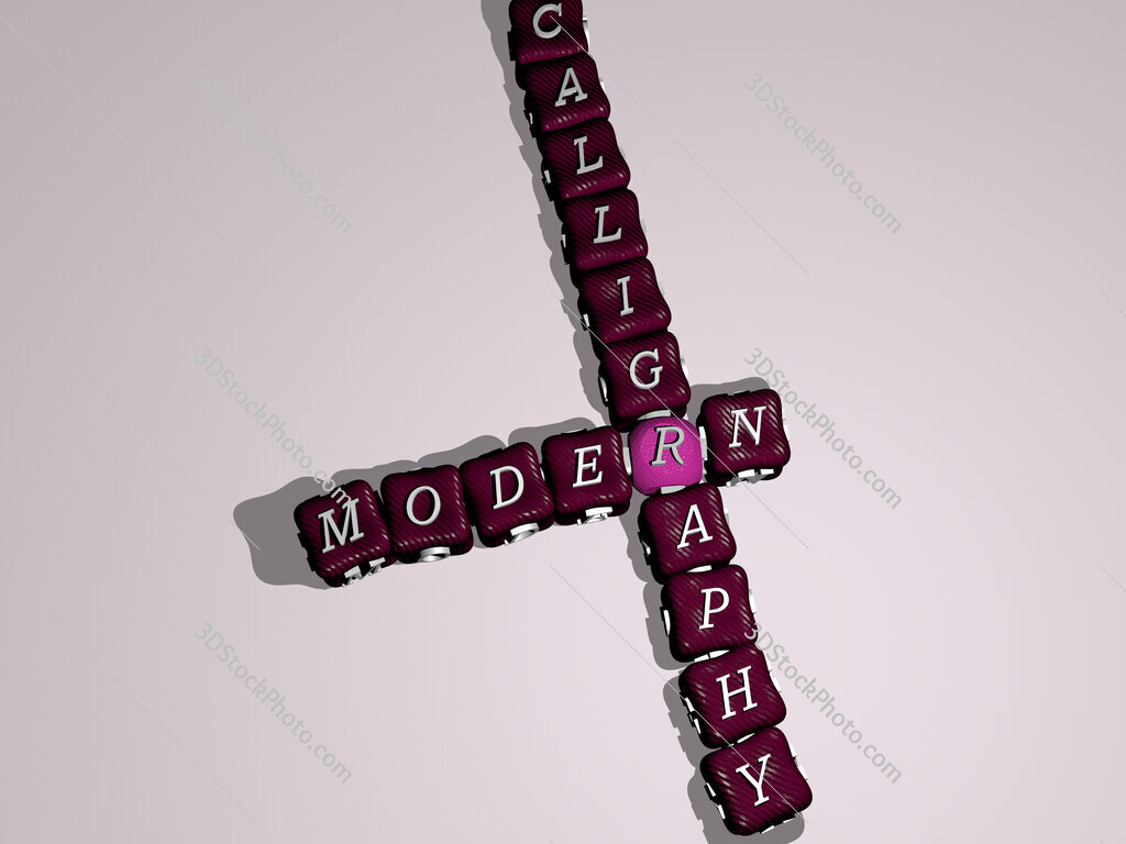 modern calligraphy crossword of colorful cubic letters