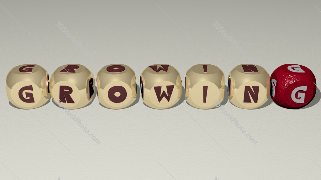 growing text by cubic dice letters