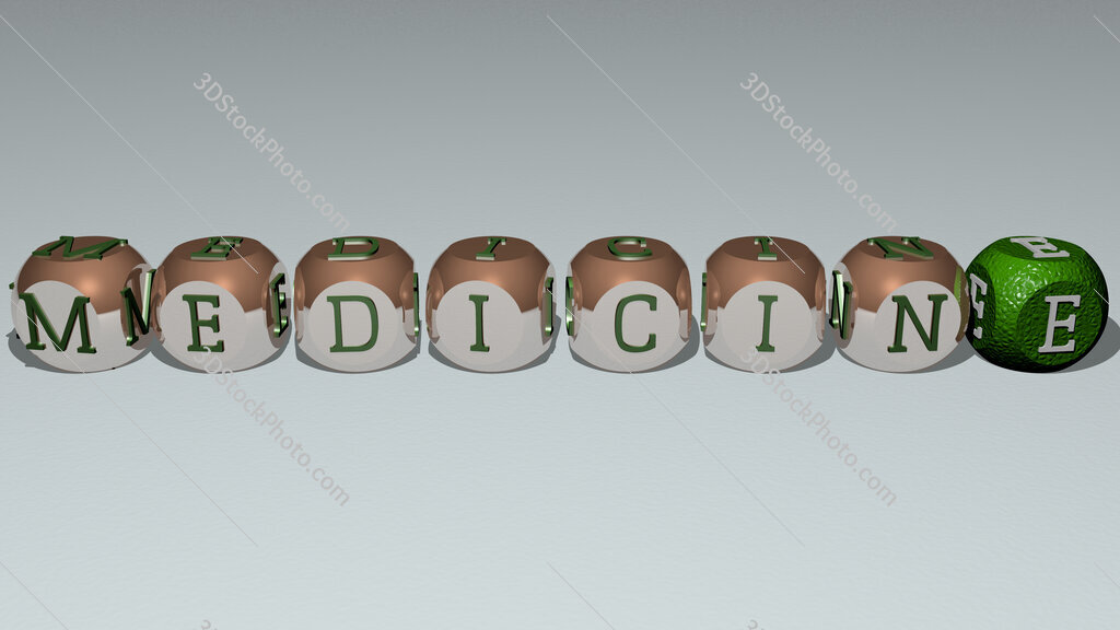 medicine text by cubic dice letters
