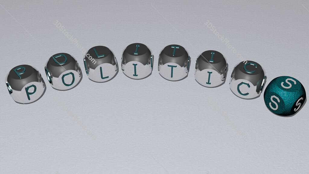 Politics curved text of cubic dice letters