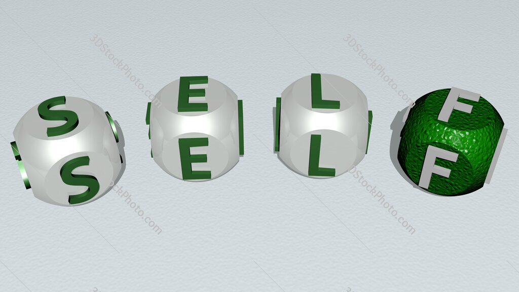 Self curved text of cubic dice letters