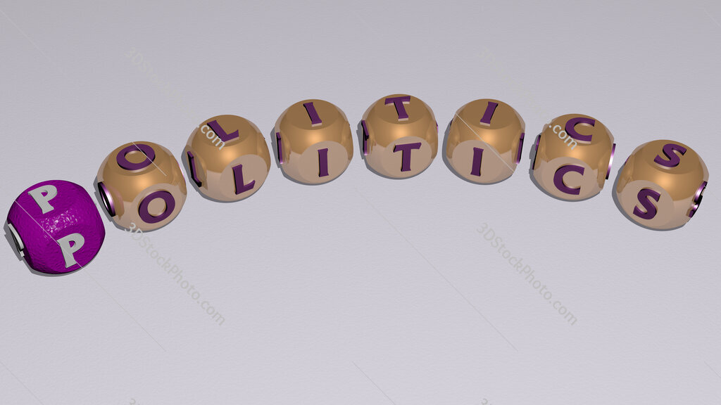 Politics curved text of cubic dice letters