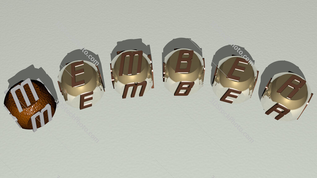 member curved text of cubic dice letters