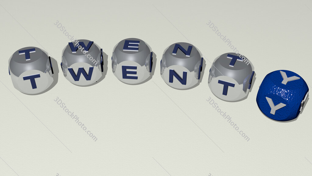 twenty curved text of cubic dice letters
