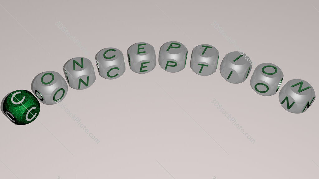 conception curved text of cubic dice letters