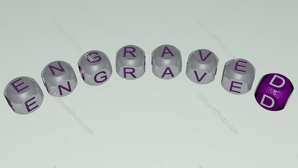 engraved curved text of cubic dice letters