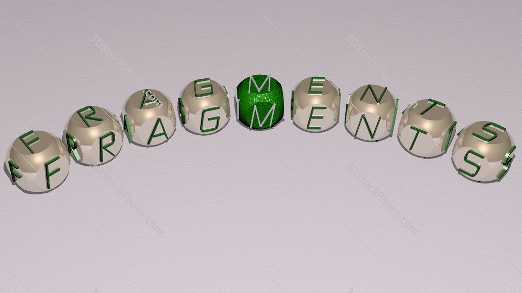 fragments curved text of cubic dice letters