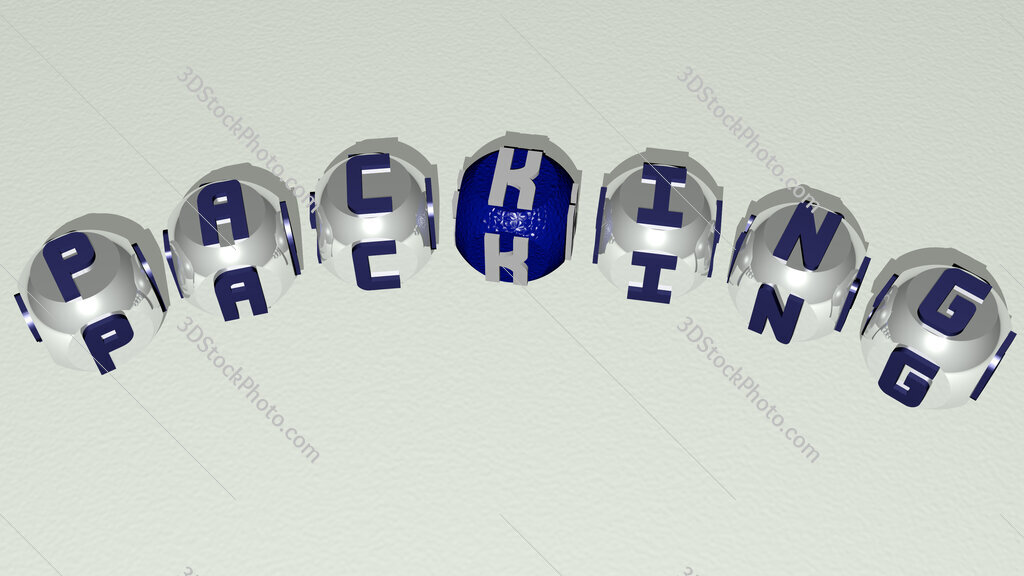 packing curved text of cubic dice letters