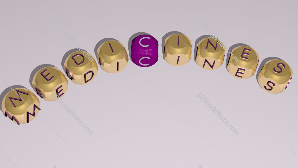 medicines curved text of cubic dice letters