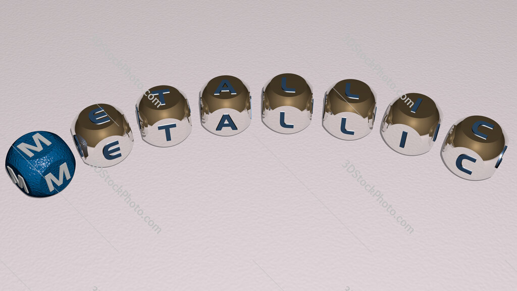 metallic curved text of cubic dice letters