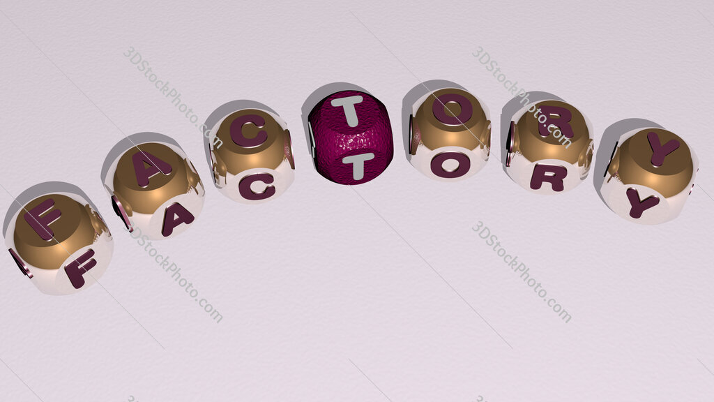 factory curved text of cubic dice letters