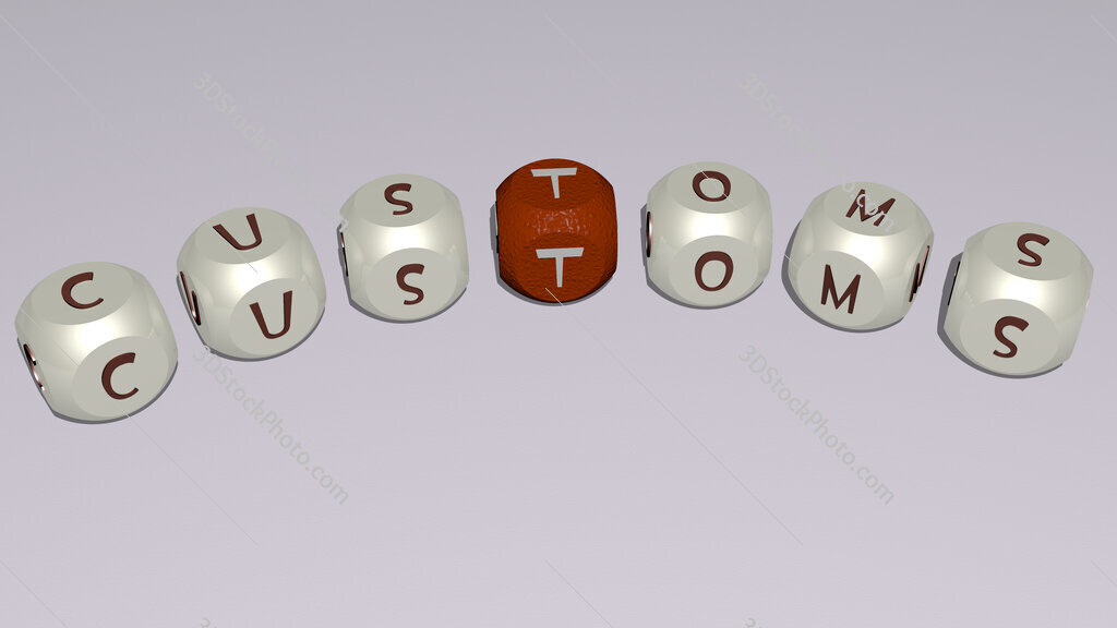 customs curved text of cubic dice letters