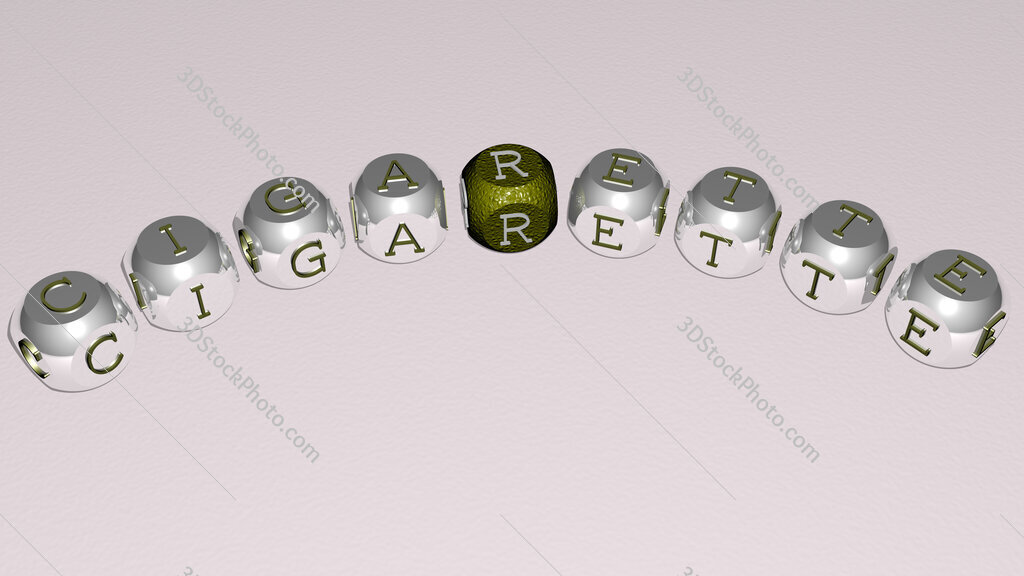 cigarette curved text of cubic dice letters