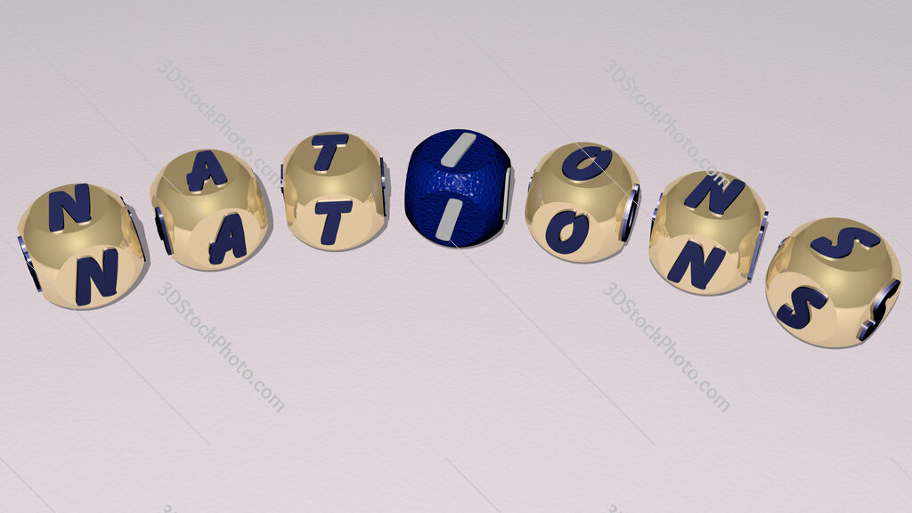 nations curved text of cubic dice letters