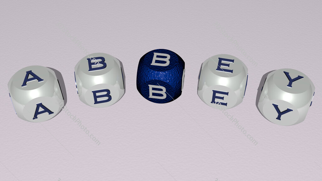 abbey curved text of cubic dice letters
